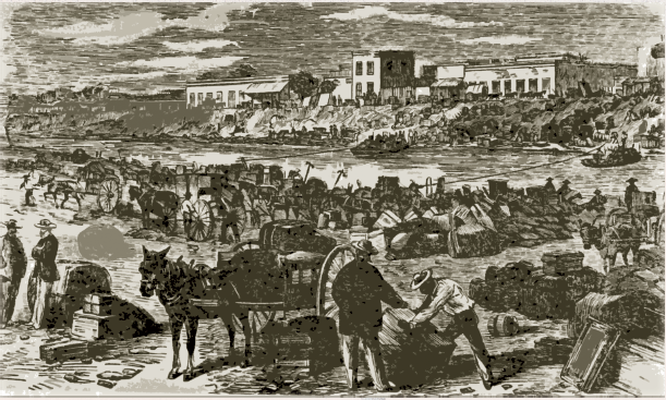 Los confederados evacuando Brownsville, 1864