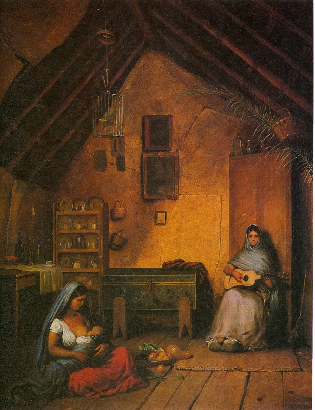 Pingret Eduard, Mujeres poblanas en el interior de un jacal, sf. Col. Museo Nacional de Historia (614x800)