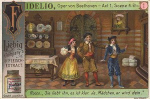 Liebig Company’s, Fidelio, Oper von Beethoven–Act 1, Scene 4, núm. 1, estampa publicitaria, 1902. Wikimedia Commons , The York Project: Liebig's Sammelbilder